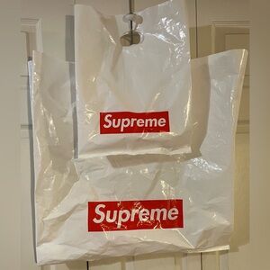Supreme NYC Plastic White Shopping Bags 24”x24” & 13”x16” Authentic Bundle of 2